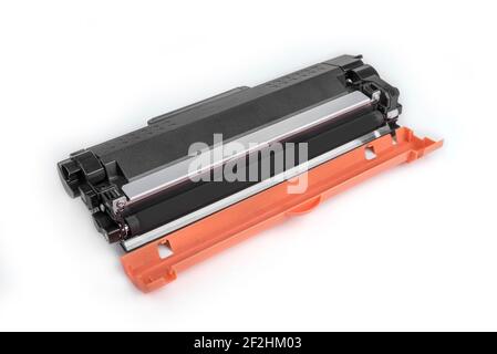 Old replaced printer cartridge on a white background Stock Photo
