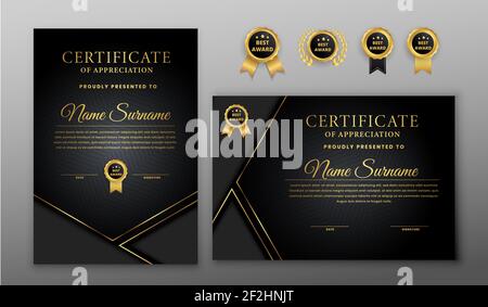 Luxury certificate with gold and black badge and border template Stock Photo