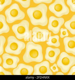 seamless pattern scrambled fried eggs vector illustration for eco farm cookbook menu recipe. cute colorful healthy wholesome food breakfast brunch lun Stock Vector
