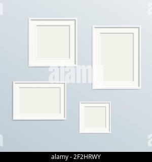 set of empty picture frames on wall, template with copy space vector illustration Stock Vector