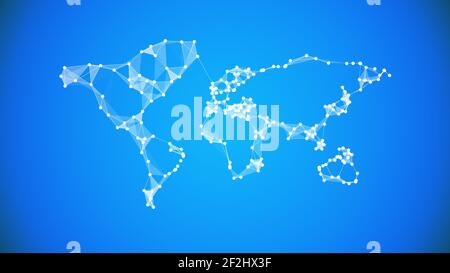 World map connections on blue background Stock Photo