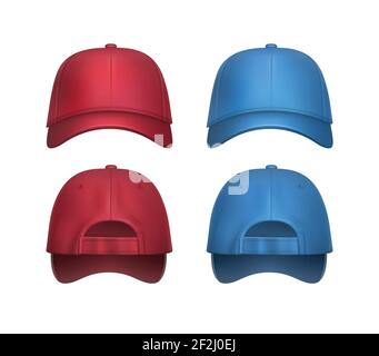 Realistic front view blue baseball cap isolated on white background ...