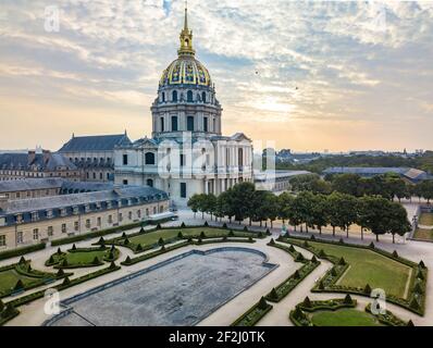 Aerial view of Esplanade des Invalides Cathedral South Gate (musée des armées) , Paris, france Stock Photo