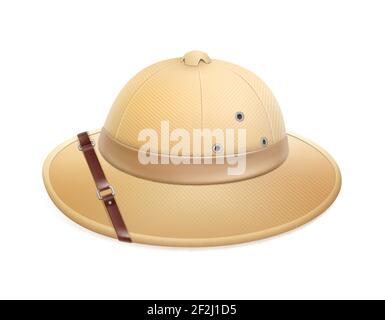 Vector beige adventure safari hat with belt isolated on white background Stock Vector