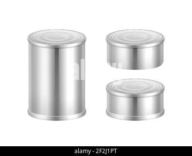 Vector set of big and small steel tin cans isolated on white background Stock Vector