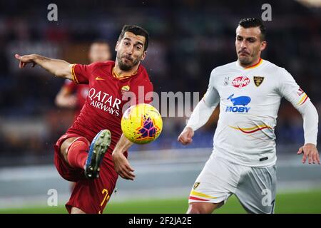 Henrikh Mkhitaryan of Roma (L) and Giulio Donati of Lecce (R) in action during the Italian championship Serie A football match between AS Roma and US Lecce on February 23, 2020 at Stadio Olimpico in Rome, Italy - Photo Federico Proietti / DPPI Stock Photo