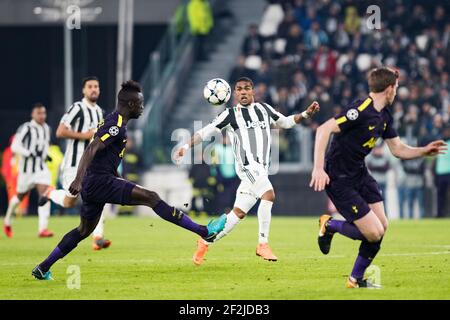 Alex Sandro of Juventus and Davinson Sanchez of Tottenham during the UEFA Champions League Round of 16, 1st leg football match between Juventus FC and Tottenham Hotspur on February 13, 2018 at Juventus Stadium in Turin, Italy - Photo Morgese - Rossini / DPPI Stock Photo