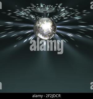 Vector silver disco ball with glowing on dark background Stock Vector