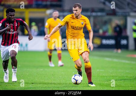 Edin Dzeko of AS Roma during the Italian championship Serie A football match between AC Milan and AS Roma on August 31, 2018 at San Siro stadium in Milan, Italy - Photo Morgese - Rossini / DPPI Stock Photo