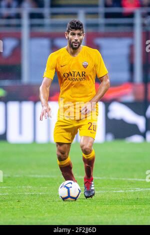 Federico Fazio of AS Roma during the Italian championship Serie A football match between AC Milan and AS Roma on August 31, 2018 at San Siro stadium in Milan, Italy - Photo Morgese - Rossini / DPPI Stock Photo