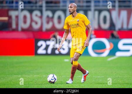 Steven Nzonzi of AS Roma during the Italian championship Serie A football match between AC Milan and AS Roma on August 31, 2018 at San Siro stadium in Milan, Italy - Photo Morgese - Rossini / DPPI Stock Photo