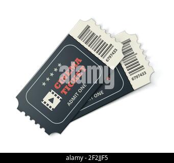 Vector two designed cinema tickets close up top view isolated on white background Stock Vector