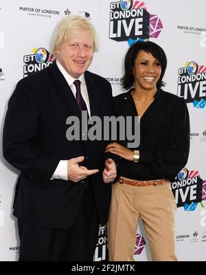 London, UK. 15th May 2012. Olympian and BT Ambassador Dame Kelly Holmes and Mayor of London Boris Johnson launch BT London Live at the BT Tower in London, England. Stock Photo