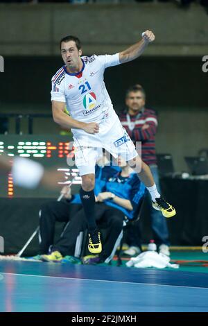 HANDBALL - 23rd IHF MEN'S WORLD CHAMPIONSHIP 2013 - 1/8 FINAL - ICELAND V FRANCE - PALAU SAN JORDI / BARCELONA (ESP) - 20/01/2013 - PHOTO MANUEL BLONDEAU / AOP PRESS / DPPI - MICHAEL GUIGOU (FRA) CELEBRATES AFTER SCORING A GOAL Stock Photo