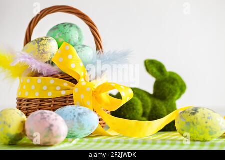 Happy Easter. Congratulatory easter background. Background with copy space. Selective focus. Horizontal. Stock Photo