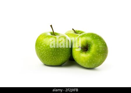 three green apples, isolated on white background Stock Photo
