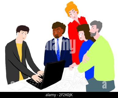 Brainstorm in office. Group of people meeting. Bright colors modern style illustration on white background Stock Photo
