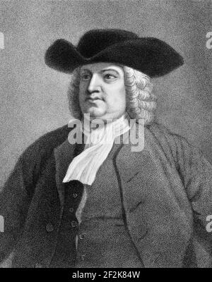 William Penn. Portrait of the Quaker writer and founder of the colony of Pennsylvania, William Penn (1644-1718) engraving by James Posselwhite, 19th century Stock Photo