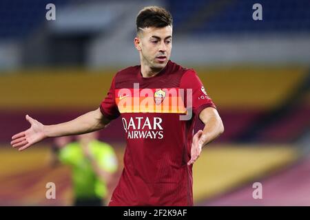 Stephan El Shaarawy of Roma reacts during the Italian championship Serie A football match between AS Roma and AC Milan on February 28, 2021 at Stadio Olimpico in Rome, Italy - Photo Federico Proietti / DPPI Stock Photo