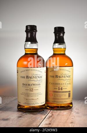 Balvenie Double wood & Caribbean Cask Whisky Stock Photo