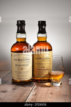 Balvenie Double wood & Caribbean Cask Whisky Stock Photo