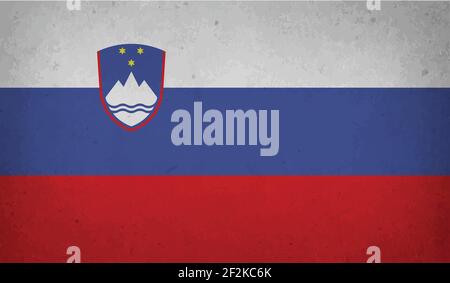 Slovenia flag with waving grunge texture. Vector background. Stock Vector