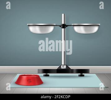 Vector illustration of metal and plastic bowls for big dog or small pets isolated on background Stock Vector