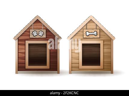 Vector wooden dog houses different colors isolated on white background Stock Vector