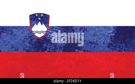 Slovenia flag with waving grunge texture. Vector background. Stock Vector