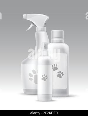 Vector set of plastic bottles for pets hygiene and groomong isolated on background Stock Vector