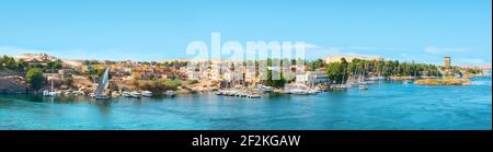 Panoramic view of Aswan, city on river Nile in Egypt Stock Photo