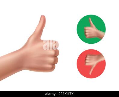 Vector illustration of concept is good and bad with hands showing thumbs up and down isolated on white background Stock Vector
