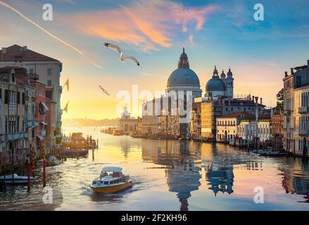 Beautiful calm sunset over Grand Canal in Venice, Italy Stock Photo