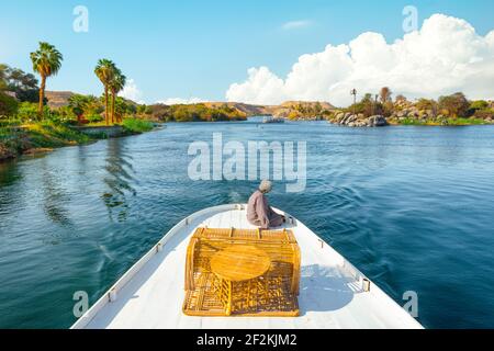 Tourist boat on river Nile in Aswan, Egypt Stock Photo