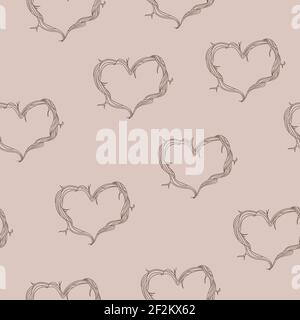 Wooden branches hearts seamless pattern Stock Vector