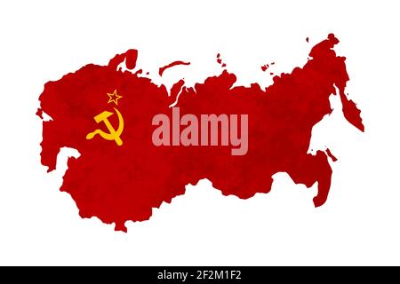 USSR country silhouette, soviet sickle and hammer symbol on red Stock Vector