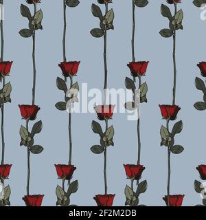 Vertically aligned Red roses seamless pattern Stock Vector