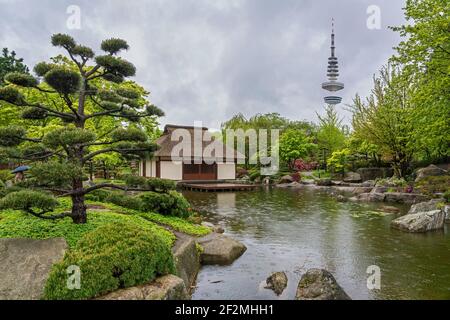 Germany, Hamburg, Planten un Blomen, Loki-Schmidt-Garten, Japan Garten, Japanese tea house Stock Photo