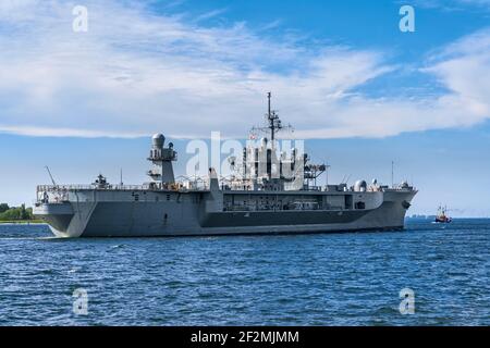 The USS Mount Whitney is a United States Navy amphibious warfare command ship and the second Blue Ridge-class ship. She is named after Mount Whitney and has served in the US Navy since 1971, and the ship has been part of the Military Sealift Command since 2004. Stock Photo