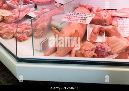 Meat counter, Mallorca, Spain Stock Photo