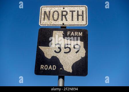 Farm road sign on a highway in Texas Stock Photo