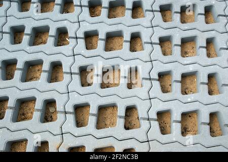 Permeable Pavers (Lawn grid) of reinforced concrete structures Stock Photo