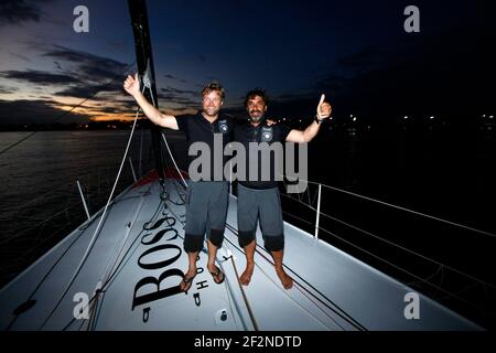 SAILING - TRANSAT JACQUES VABRE - COSTA RICA - 19/11/2011 - PHOTO : CHRISTOPHE LAUNAY / DPPI - HUGO BOSS - Alex THOMSON (GBR) / Guillermo ALTADILL (ESP) - 2ND - PODIUM Stock Photo