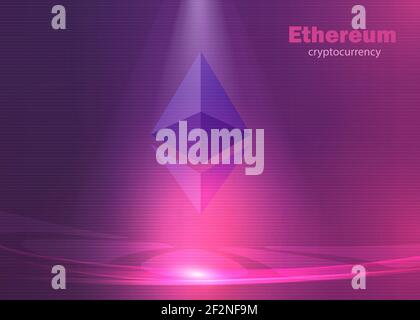 Ethereum background cryptocurrency, modern glowing bright lights violet and purple vector Stock Vector