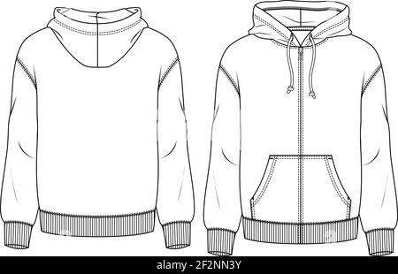 Men Fleece Top fashion flat sketch template. Technical Fashion Illustration. Boys Sweatshirt Stock Vector