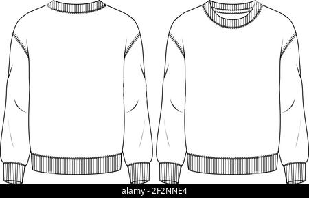 Men Fleece Top fashion flat sketch template. Technical Fashion Illustration. Boys Sweatshirt Stock Vector