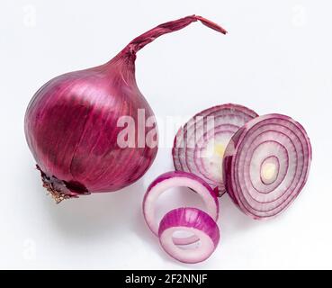 Whole onion, cut open, onion rings, allium cepa, vegetables Stock Photo