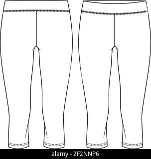 Girls Capri Length Legging fashion flat sketch template. Women Active wear knee Legging Technical Fashion Illustration Stock Vector