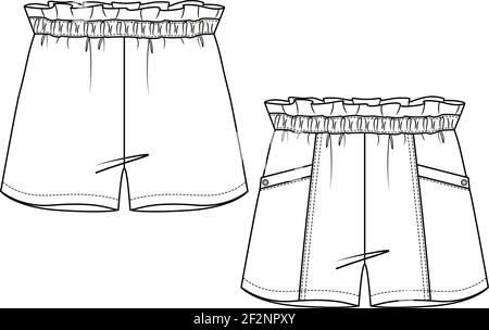 Elastic Shorts Flat Technical Drawing Illustration Blank Streetwear ...