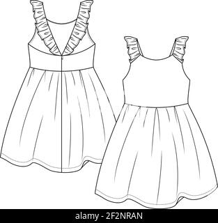 Baby Girls sleeveless dress fashion flat sketch template. Girls Kids ...
